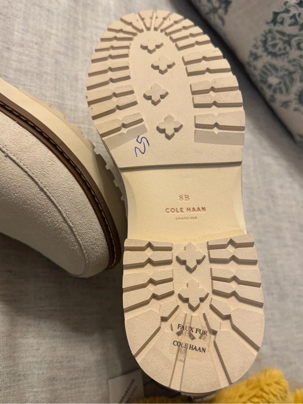 New Cole Haan Waterproof Suede Leather & Faux fur Boots booties sand cream 8